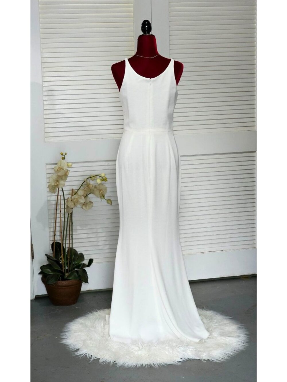 Dress the Population Women's Off White Iris Iris Slit Crepe Gown Dress Sz M 153 - Picture 10 of 13